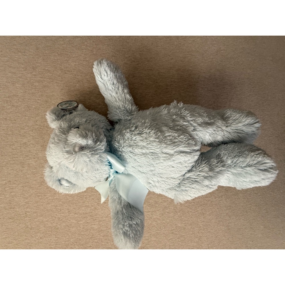 Bearington Baby Collection Blue Plush Teddy Bear Satin Bow Stuffed Animal 12in